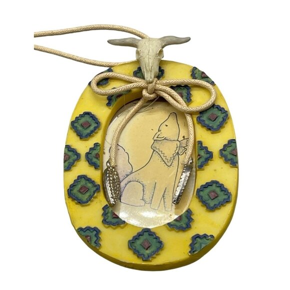 Mini frame southwestern foe skull bolo tie hanger string yellow coyote 4x3" READ - Picture 1 of 5